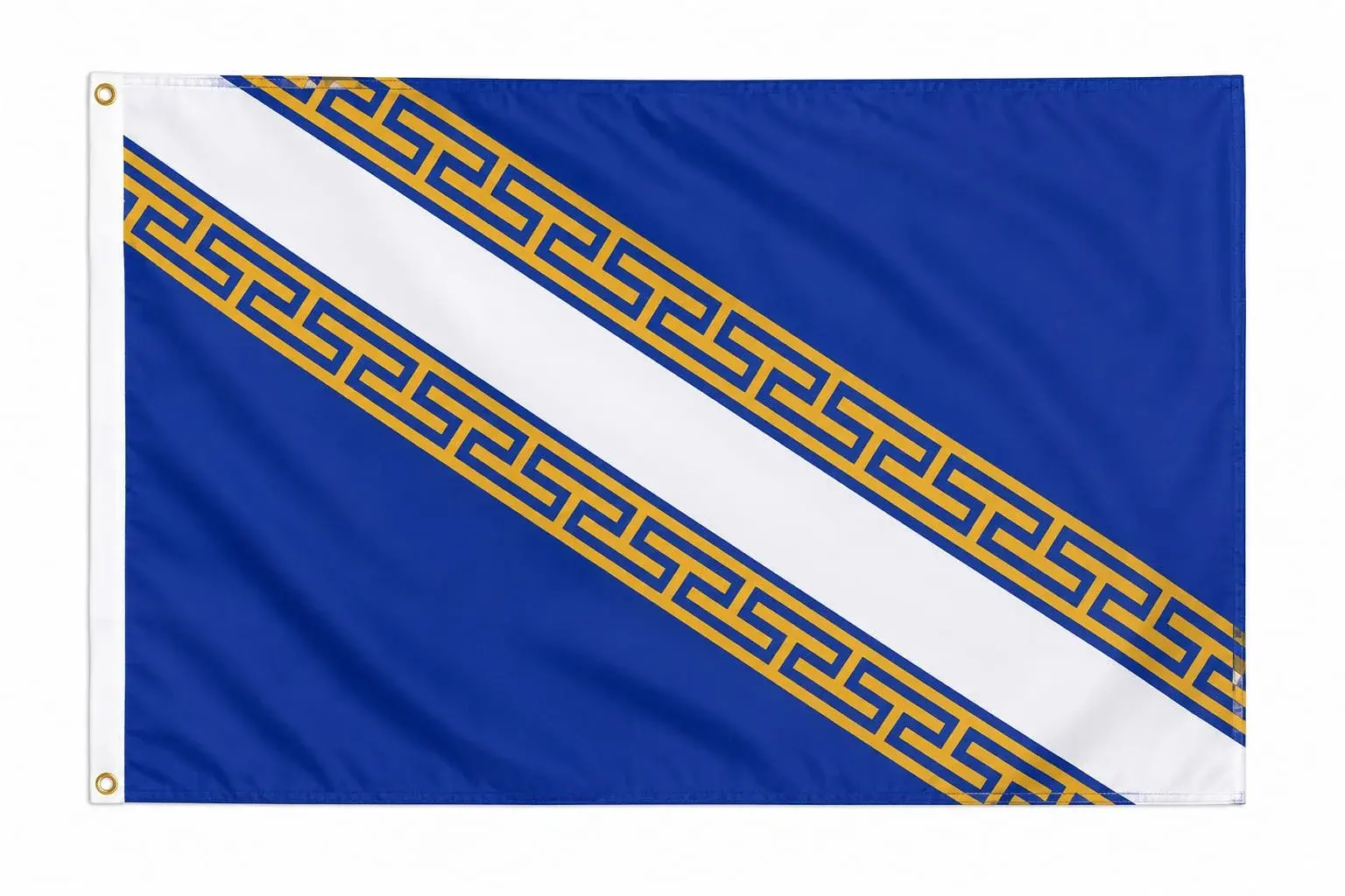 Drapeau de la région Champagne, bleu avec bande blanche et grecque dorée