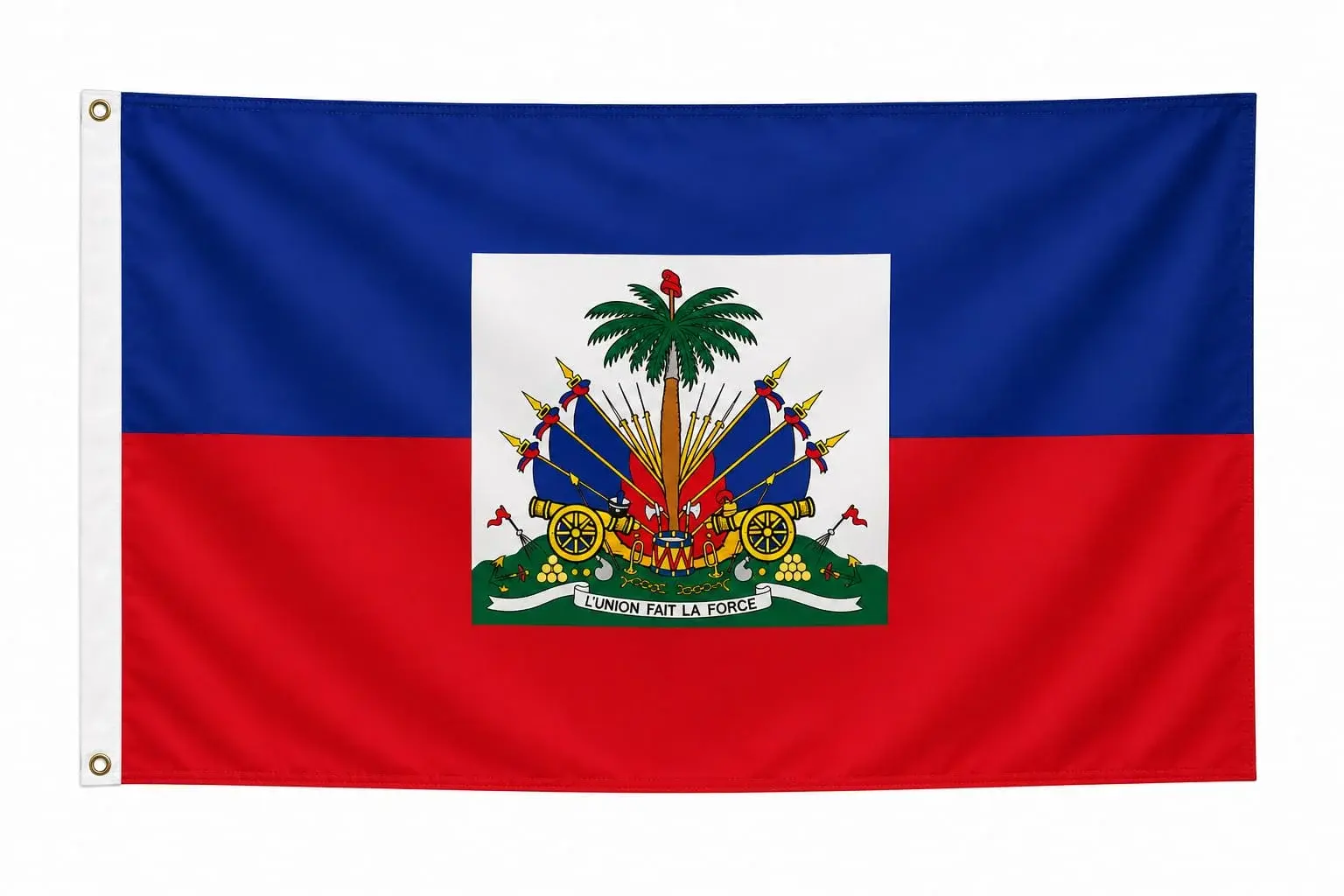 Drapeau d'Haïti bleu et rouge avec les armoiries nationales