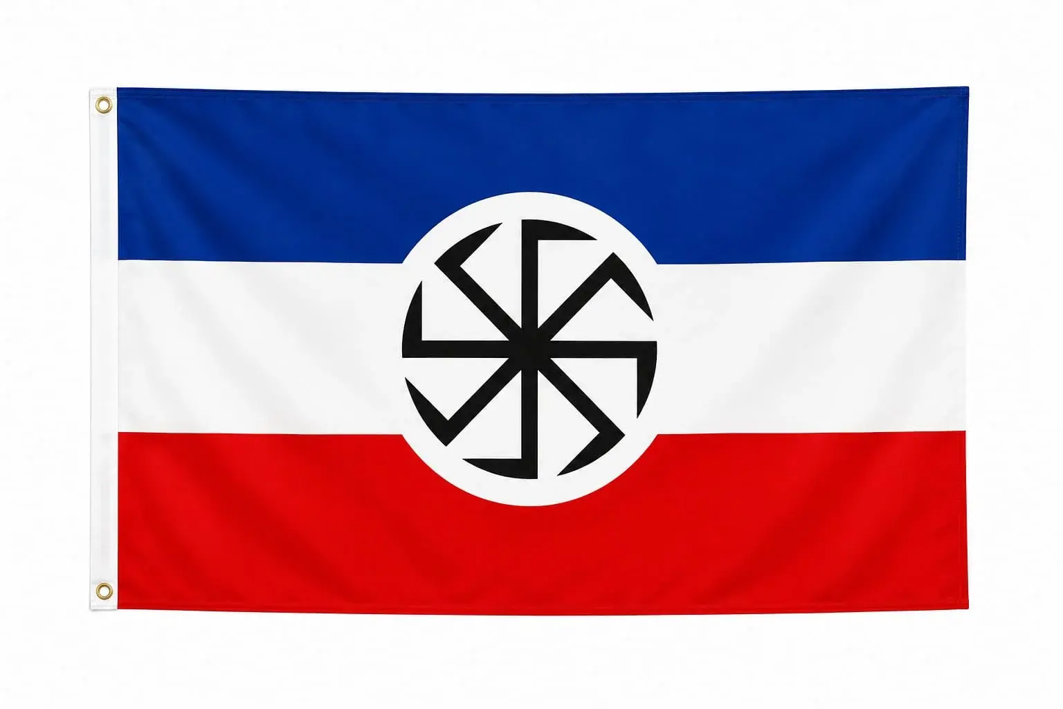 Drapeau panslave bleu blanc rouge avec le symbole Kolovrat