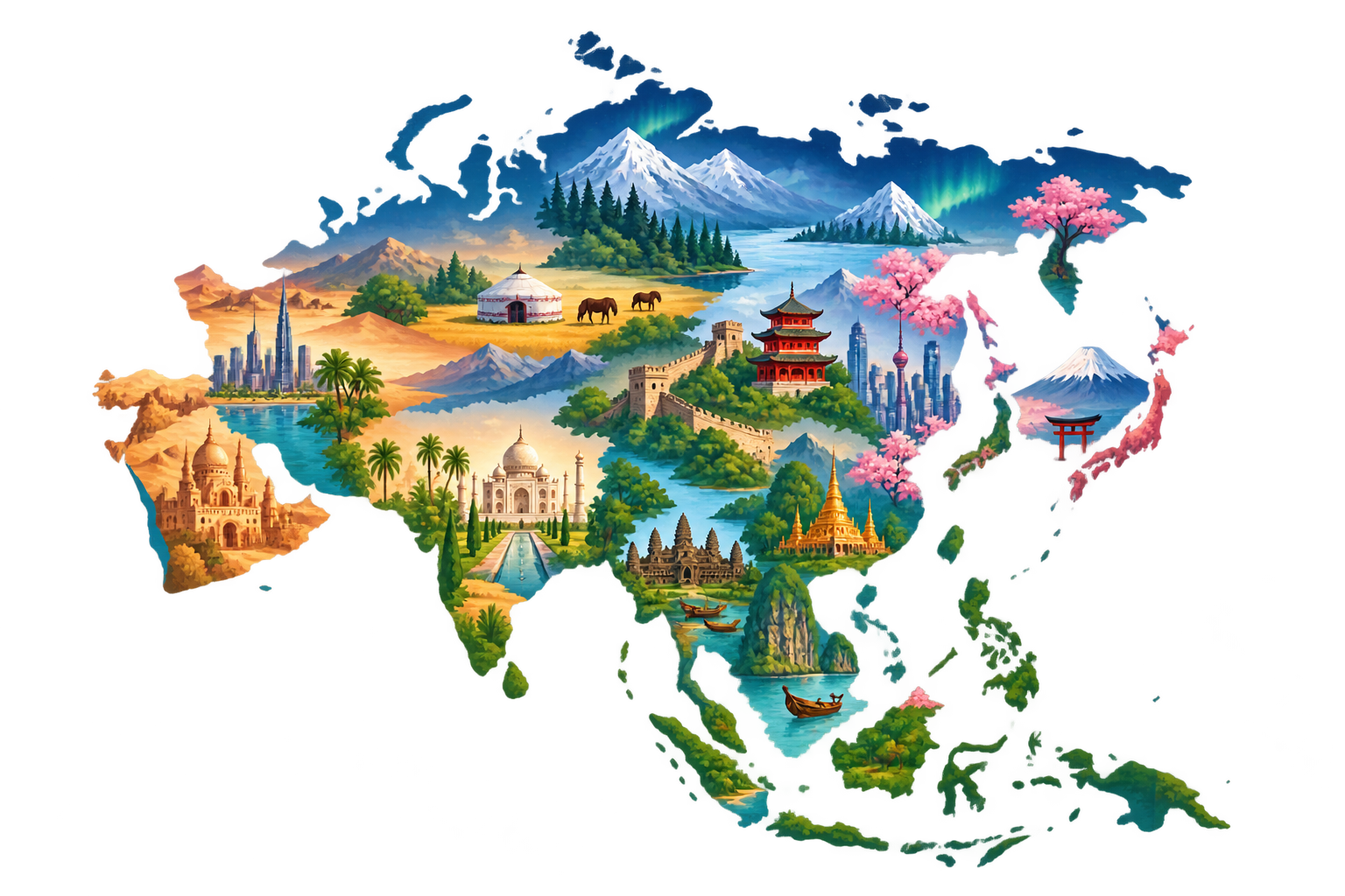 Illustration du continent Asie