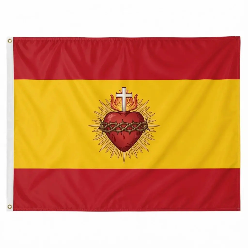 Drapeau d'Espagne orné du Sacré-Cœur de Jésus
