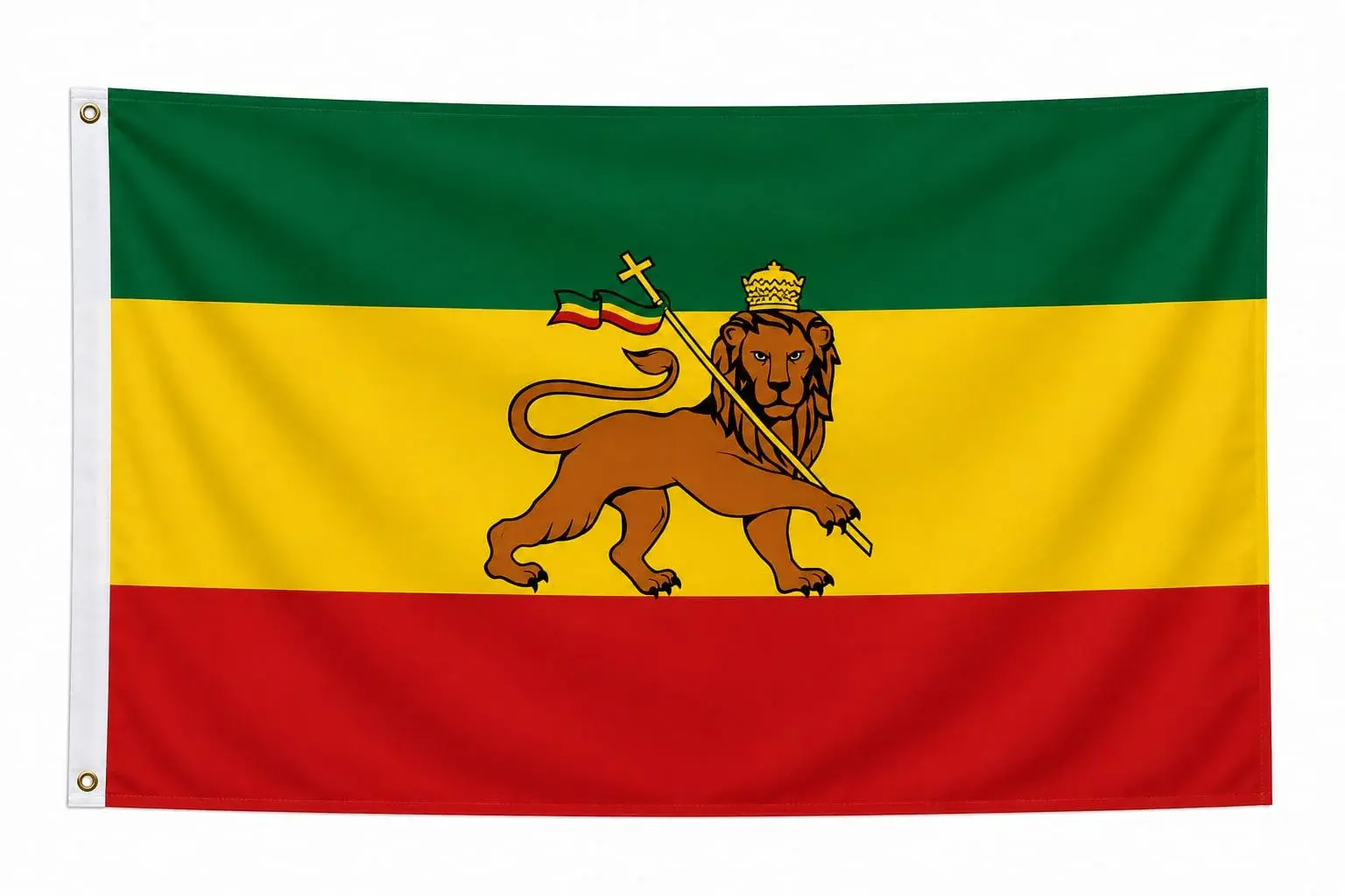 Drapeau éthiopien vert jaune rouge avec le Lion de Juda couronné