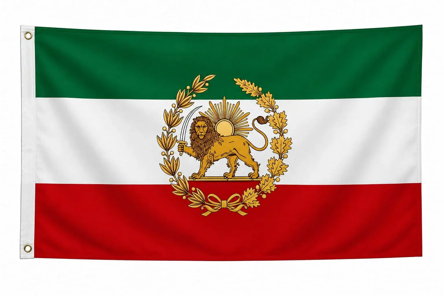 Drapeau impérial iranien vert blanc rouge avec lion et soleil