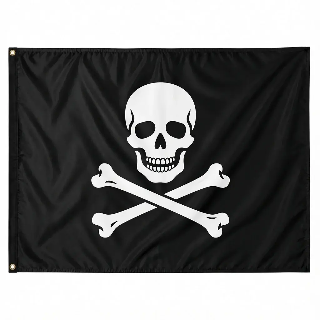 Drapeau pirate noir Jolly Roger tête de mort et tibias croisés