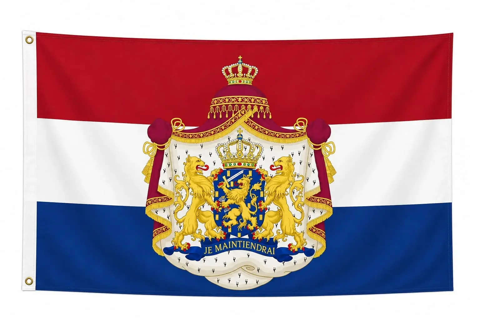 Drapeau royal des Pays-Bas avec armoiries de la Maison d'Orange-Nassau